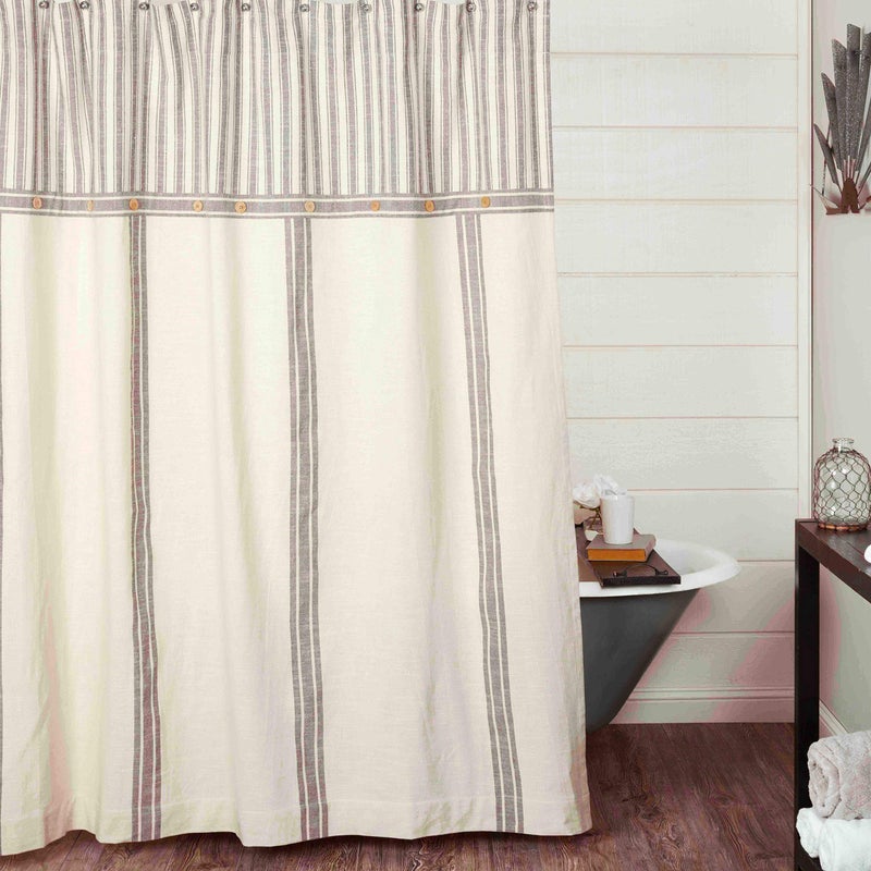 Piper Classics Market Place Gray Grain Sack & Ticking Stripe Shower Curtain - Image 1
